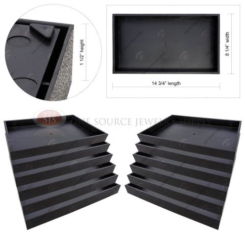 12 Piece 1 1/2&#034; Deep Black Plastic Display Tray Storage Stackable Organizers