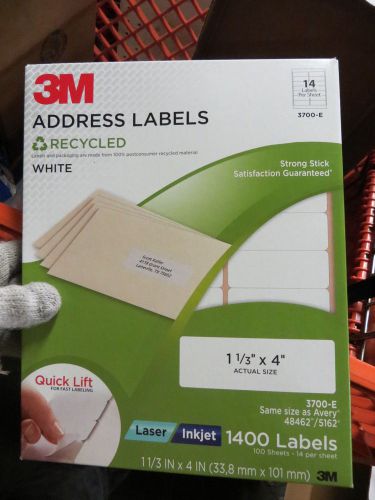 3M 3700E Recycled WHITE Address Labels Quick Lift Design Printing Media Made USA