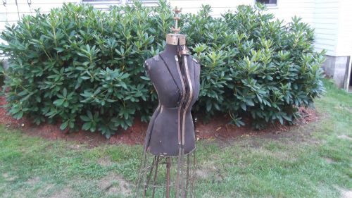 Antique 1908 Dress Making Form Adjustable Metal Base Wheels Cage Rare display