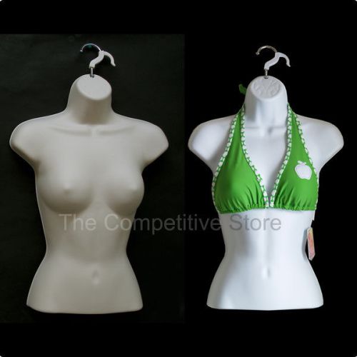 2 female torso flesh - white mannequin forms set - great for s-m clothing sizes for sale