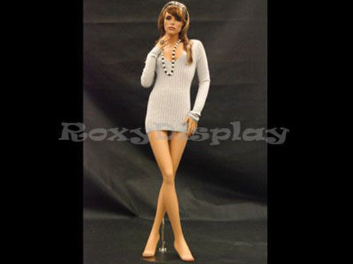 Female fiberglass mannequin pretty face elegant pose dress from display #md-fr8 for sale