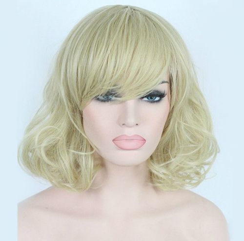 Linen blond fashion short curly heat resistant cosplay party daily full wig wigs