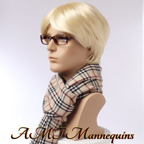 Male mannequin head displays wigs, hats, scarves, glasses, ear phones, head - MO