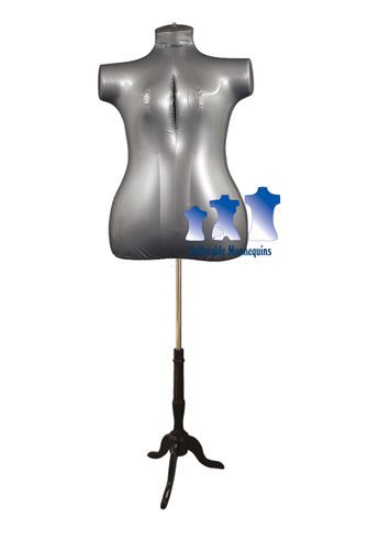 Inflatable Female Torso, Plus Size, Silver and MS7B Stand