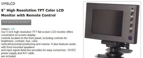 CCTV Monitor; TFT LCD; Color; 5.0 Inch; w/Remote Control SPECO