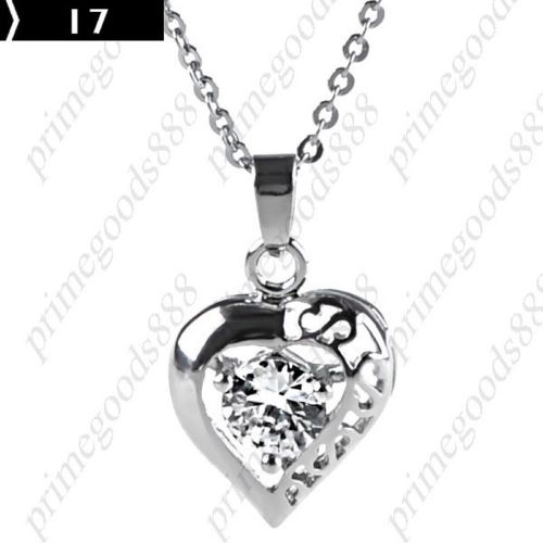Heart shaped Pendant Necklace Pendant Jewelry Accessories Rhinestones Silver 17