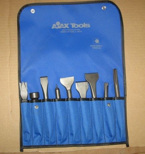 9 piece air hammer chisel set .401 shank ajax bits new for sale