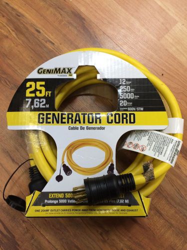 Generator Power Cord 25&#039; 20 Amp 5000 Watts 250 Volts