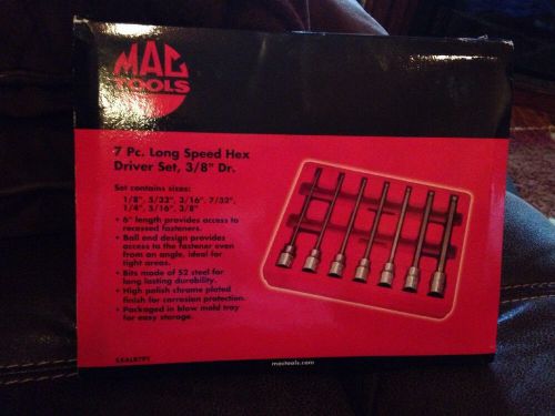 NIB Mac Tools SXALB7PT 7PC Combination Drive SAE Long Speed Hex Driver Set