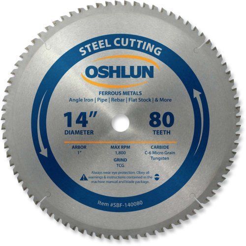 Oshlun sbf-140080 14-inch 80 tooth tcg saw blade with 1&#034; arbor for mild steel for sale
