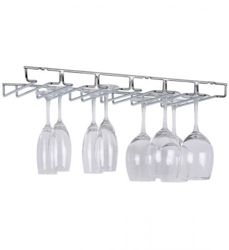 10&#034; Wine Glass Hanger Holder Chrome Plated Under Cabinet Rack shelf 6 Row