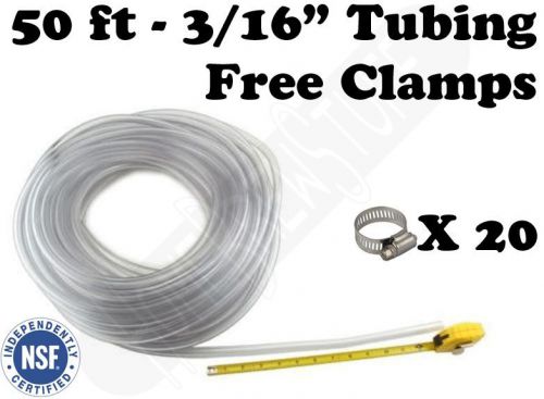 Beverage tubing 3/16&#034; - 50&#039; free screw clamps, kegerator, draft beer, homebrew for sale