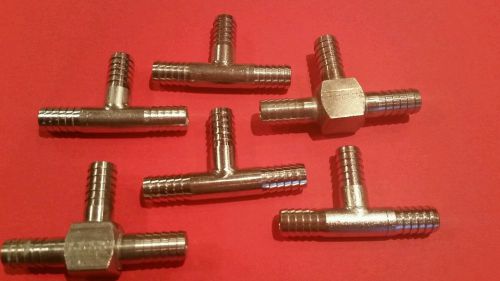 Stainless Barb T Fittings 3/8 x 3/8 x 3/8 --Lot of 6