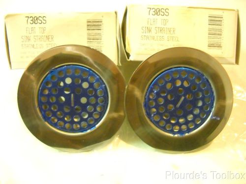 Lot of (2) New Stainless Steel Flat Top Sink Strainers # 730SS