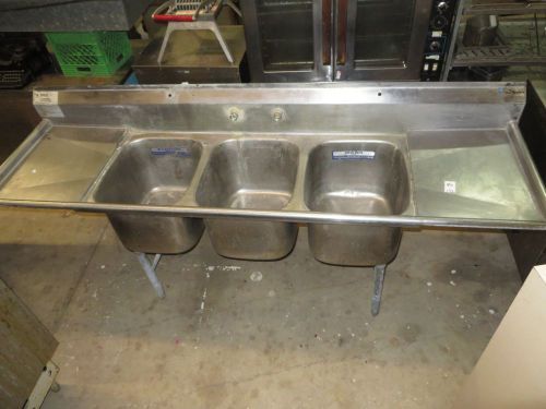 Eagle 3 bowl compartment stainless sink  90 inch w drain boards  90 x 26 x 43.5 for sale