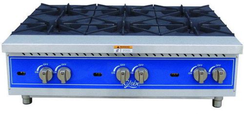 Globe 36&#034; 6 burner counter top hot plate range top, ghp36g, gas, stove, new for sale