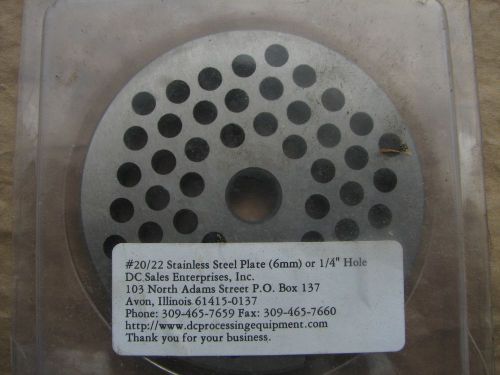 New stainless steel meat grinder plate  - size #20 or 22 - 1/4&#034; holes for sale