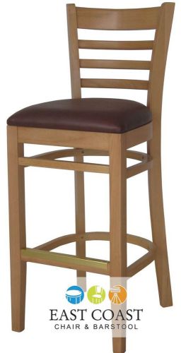 New Wooden Natural Ladder Back Restaurant Bar Stool with Wine Vinyl Seat
