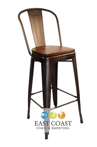 New Viktor Steel Restaurant Bar Stool with Rust Finish and Reclaimed Wood Seat