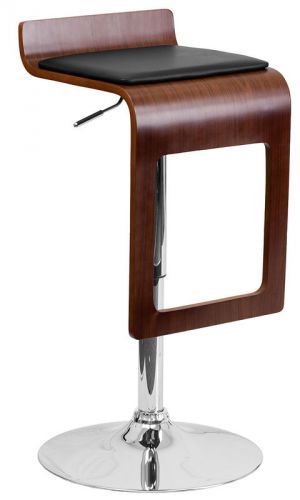 Walnut Bentwood Adjustable Height Bar Stool with Black Vinyl Seat/Drop Frame
