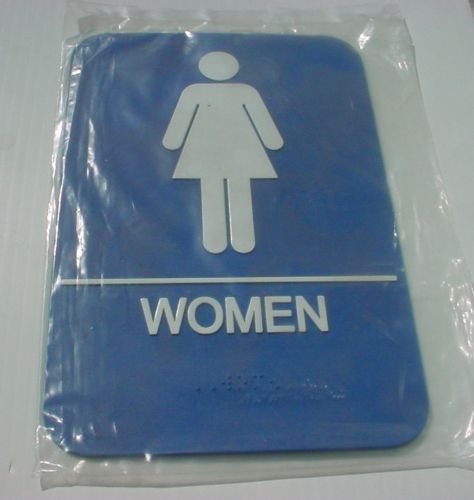 ADA Bathroom Sign &#034;Women&#034; w/ raised pictograms and Grade 2 Braille New 9&#034; x 6&#034;