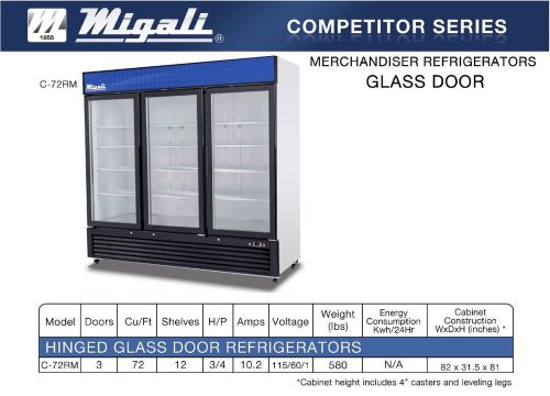 New migali hinged glass 3door refrigerator c-72rm for sale