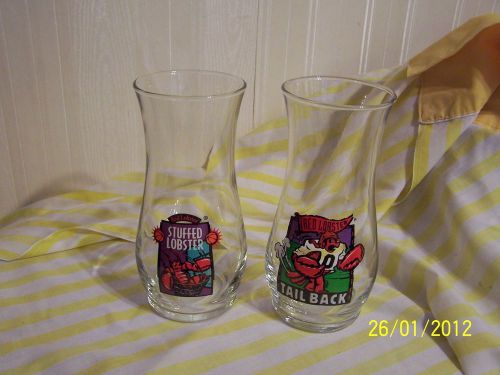 2 RED LOBSTER, TAIL BACK, STUFFED LOBSTER, Glass Is  Ex Condition
