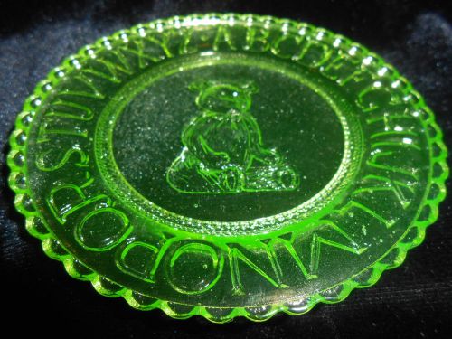 Green vaseline glass Childs ABC alphabet plate platter tray uranium / Teddy bear