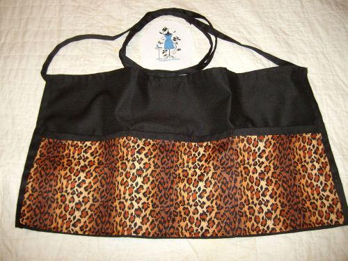 Black apron &amp; multi tones brown leopard server waitress bar bistro waist apron for sale