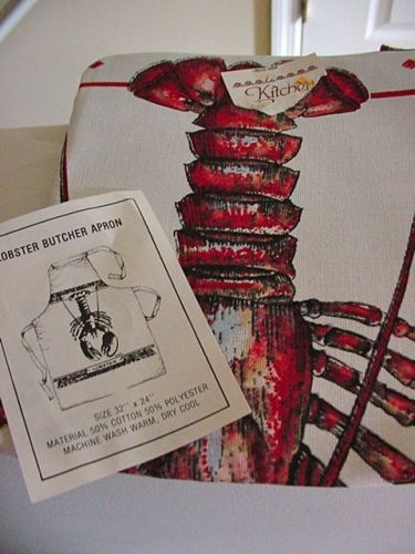 New LOBSTER APRON Butcher Style Cotton/Poly Size 32x24 White Red Design