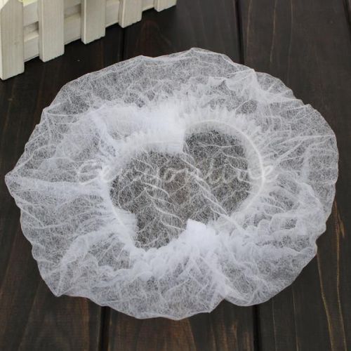100x disposable hair dust net cap stretch bouffant non woven spa double stitched for sale