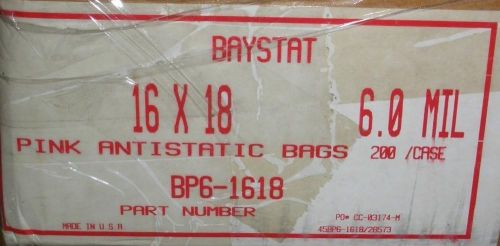 BAYSTAT BP6-1618 16” x 18” PINK ANTI-STATIC OPEN END BAGS (200/Case)