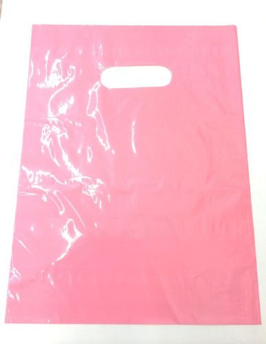 100 qty. dusty rose plastic t-shirt retail shopping bags w/ handles 9 x 12 for sale