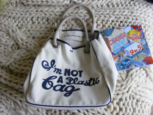 Anya hindmarch genuine i&#039;m not a plastic bag shopping tote handbag navy blue for sale