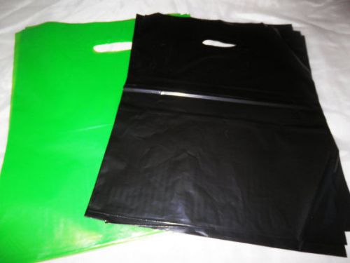 100 12x15 Glossy Lime Green and Black Low-Density Merchandise Bags W\Handles