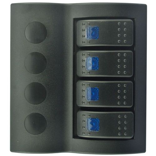 Waterproof marine boat 4 gang blue led rocker switch with black panel for sale