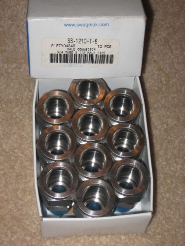 SWAGELOK (SS-1210-1-8) FULL BOX 10 NEW MALE CONNECTOR 3/4&#034; TUBE x 1/2 NPT PIPE