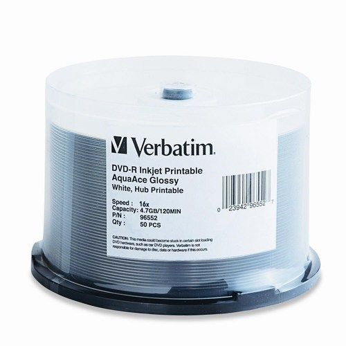 Verbatim AquaAce 4.7 GB up to 16x Glossy White Inkjet PrintableHub Printable ...