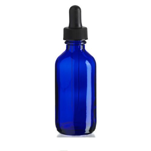 Lot of 12- 2 oz (60 ml) blue boston round glass bottle with glass dropper for sale