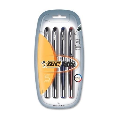 Bic Corporation Gel Pen, Retractable, Rubber Grip, .7mm, Med Pt., 4/PK, Ast