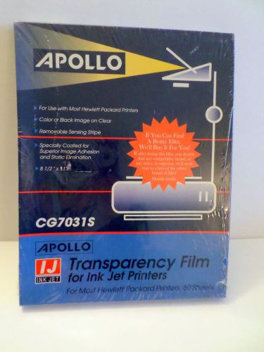Apollo Inkjet Printer Transparency Film HP Hewlett Packard 50 Sheets CG7031S
