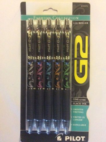 Pilot G2 Fashion Collection Gel Roller Pen 5 Pack Fine 0.7mm Black Ink  #31373