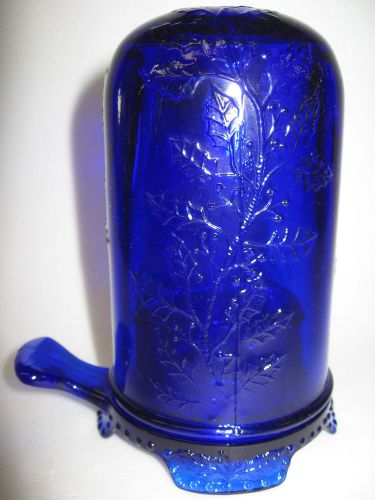 Cobalt Blue glass Fairy lamp holly pattern / candle holder christmas candlestick