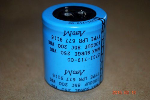 Aerom 1000 mfd 200vdc (250v max surge) pcb solder type electrolytic capacitor. for sale