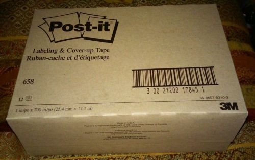 Post-it labeling &amp; cover -up tape 3M #658 brand new factory seal 12 rolls  case