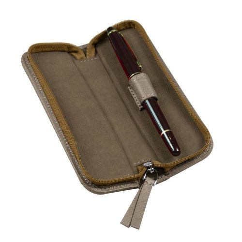 LUCRIN - Single-pen zip-up case - Granulated Cow Leather - Dark taupe