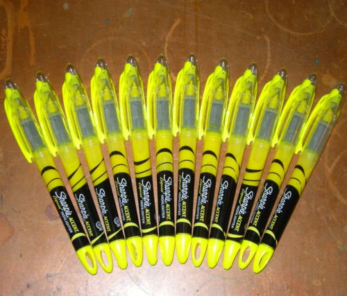 12 SHARPIE ACCENT LIQUID HIGHLIGHTERS FLUORESCENT YELLOW INK LOOSE NEW
