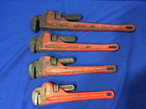 Lot of 4 Ridgid Professional HD Plumbing Pipe Wrenches 10&#034; 12&#034; 14&#034; 18&#034; USA