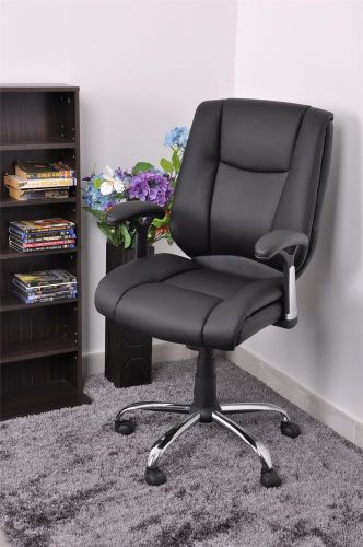 Executive Computer Chair Black Bonded Leather Office Chair with Chromed Armrest