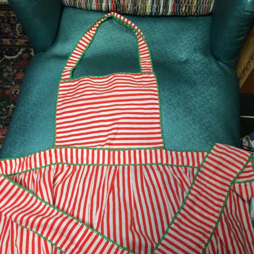 Red White Stripe Full Apron Plus Size Hand Made 3 X 4 X